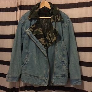 Nameless camo Sherpa denim moto jacket sz s